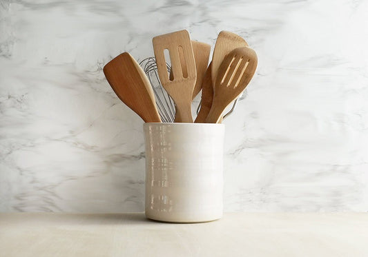 Large Ceramic Utensil Holder - White - Stuck in the Mud Pottery