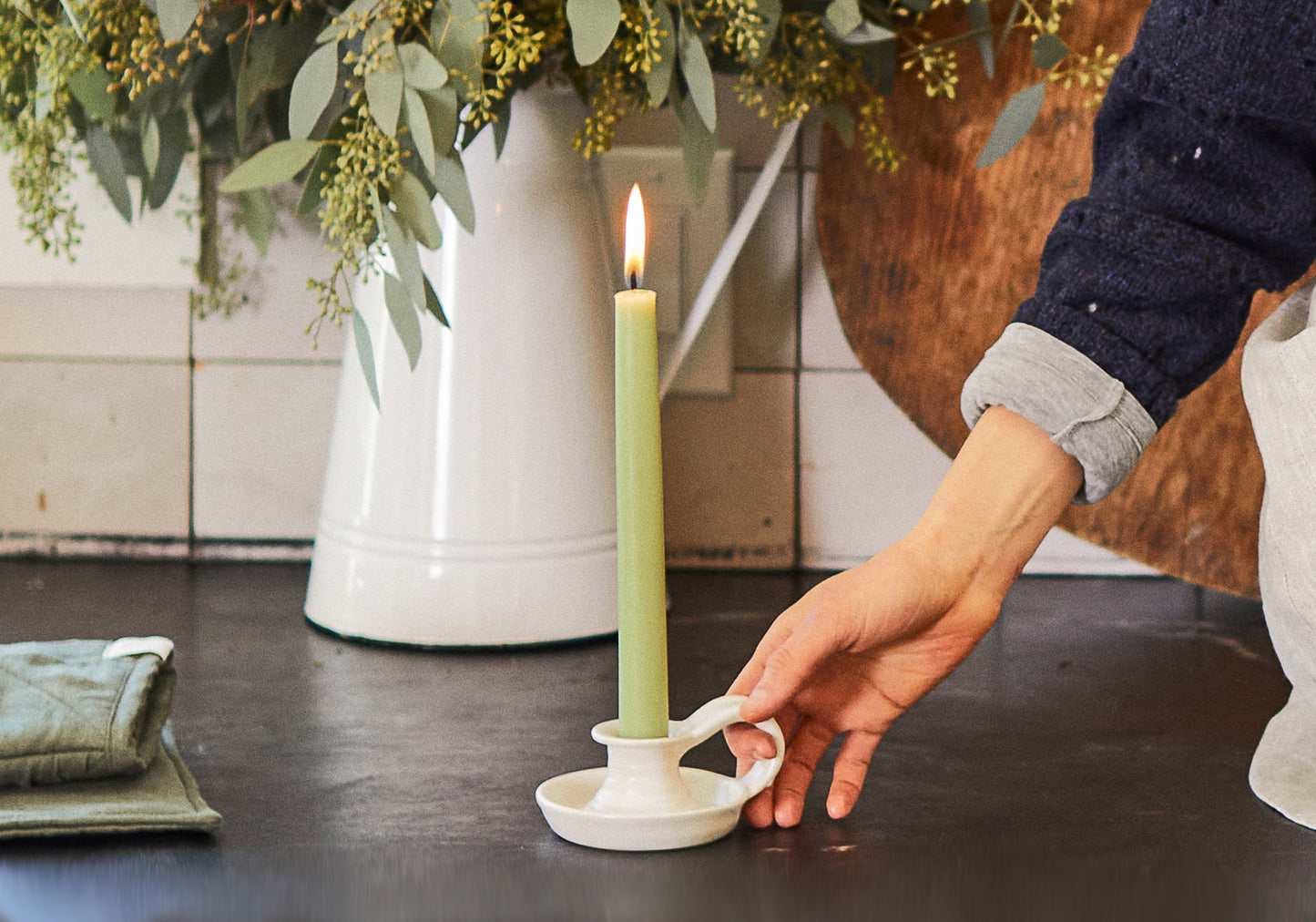 Ceramic Candle Holder - White