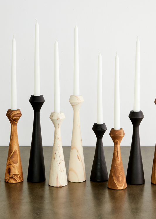 Tapered Diamond Wood Candle Holder in Cognac, Natural and Espresso