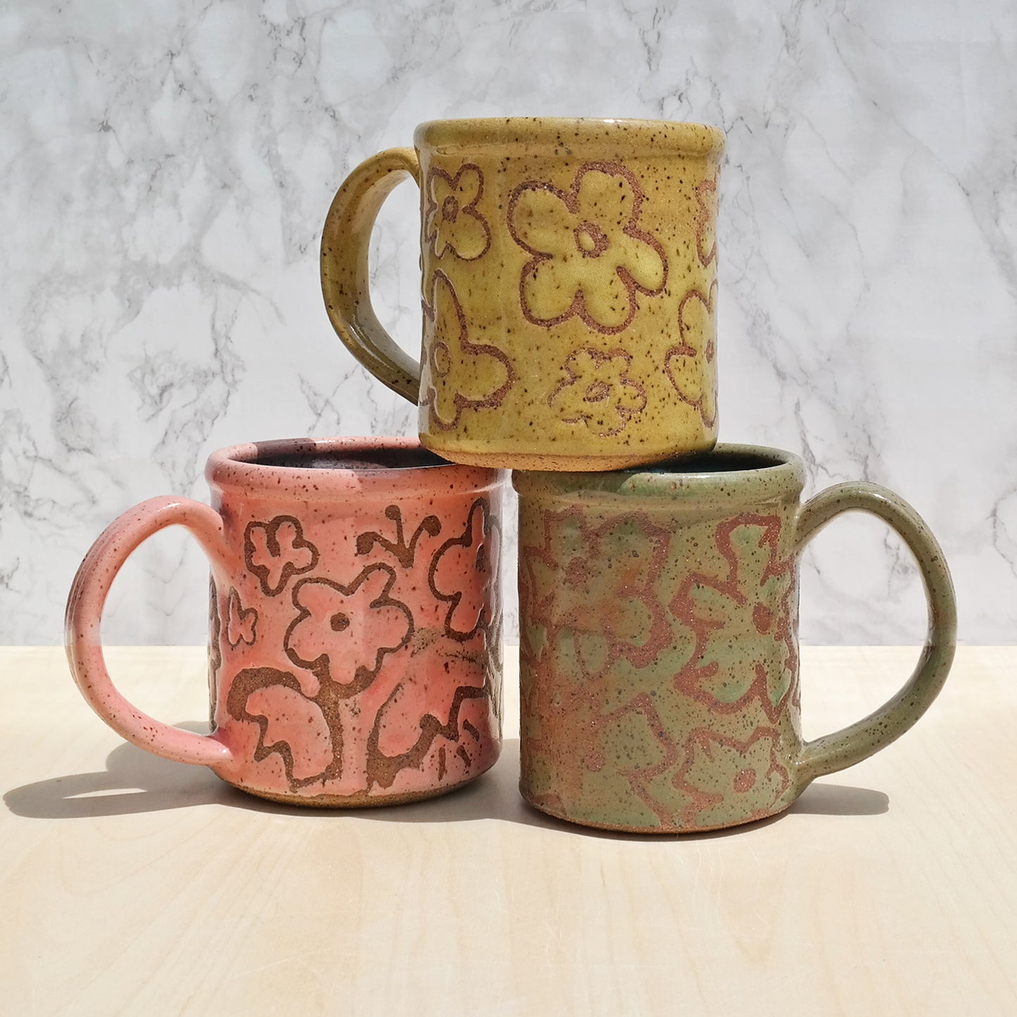 Speckled Flower Mug - Moss Green