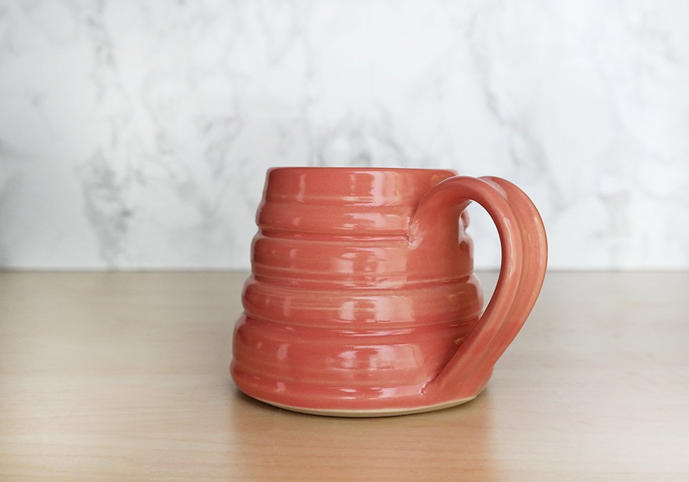 Bee Skep Pottery Mug - Tulip Pink - Stuck in the Mud Pottery