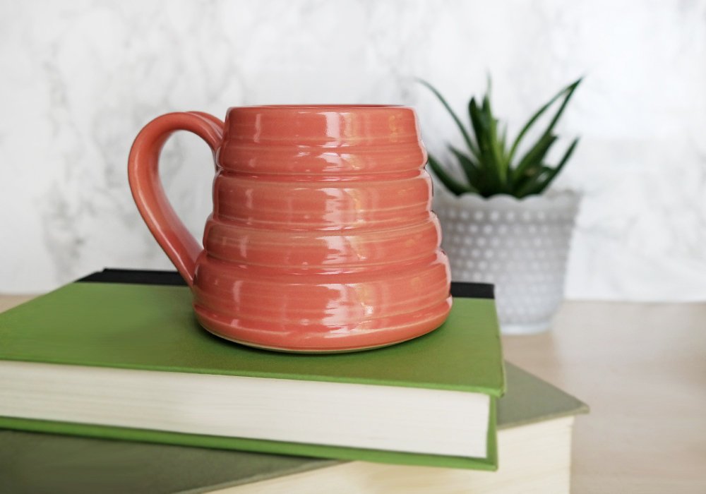 Bee Skep Pottery Mug - Tulip Pink - Stuck in the Mud Pottery