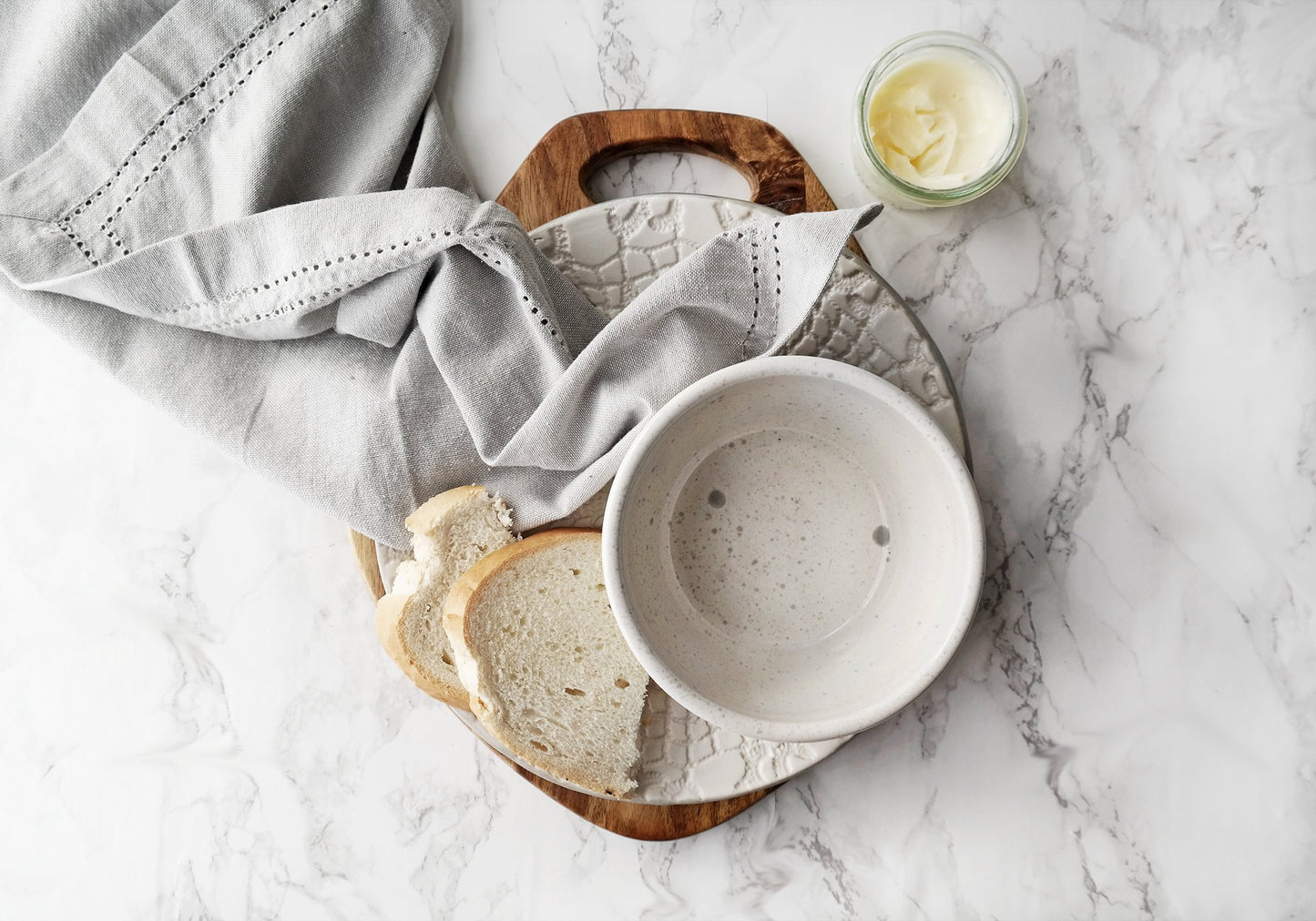 Handmade Lace Dinnerware Set - White + Gray - Stuck in the Mud Pottery